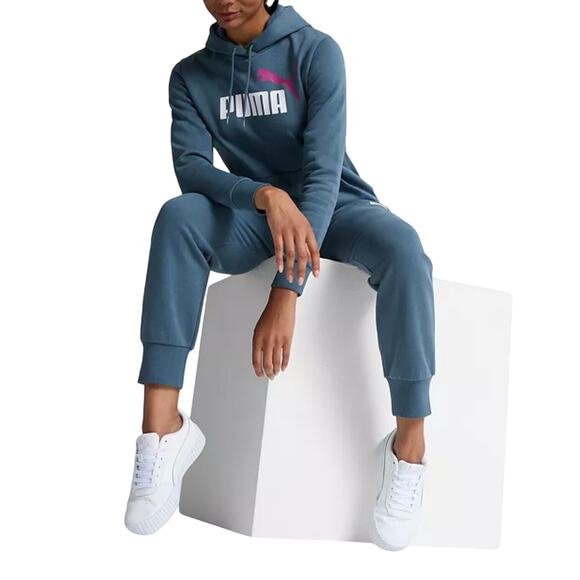 Puma Women's Essential+ Logo Fleece Hoodie NWT GRAY SKIES SIZE XS - Picture 1 of 10